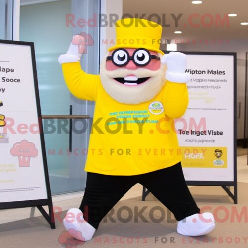 Costume De Mascotte Redbrokoly De Docteur Jaune Habillé D Un Pantalon De Yoga Et De Lunettes De Lecture