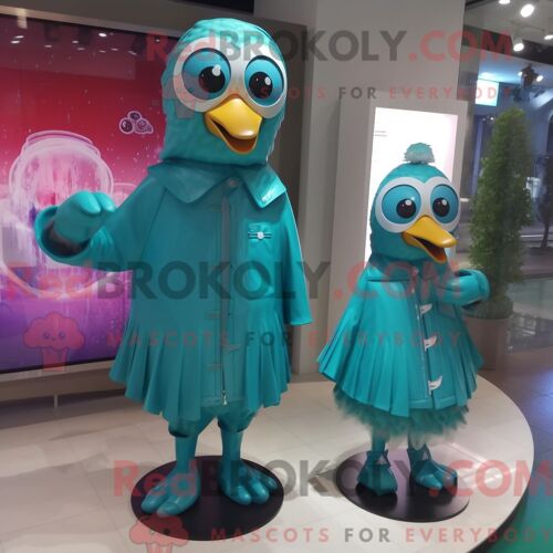 Costume De Mascotte Redbrokoly De Paon Bleu Sarcelle Habillé D Un Imperméable Et De Montres Intelligentes
