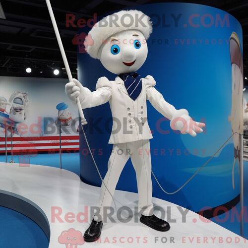 Costume De Mascotte Redbrokoly De Funambule Blanc Personnage Habillé Avec Un Blazer Et Des Pochettes
