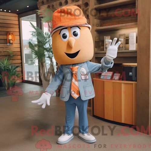 Costume De Mascotte Redbrokoly De Soupe Miso Orange Habillé D Une Chemise En Chambray Et De Cravates