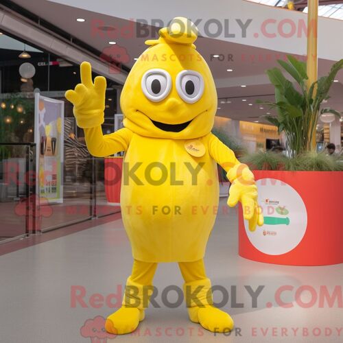 Costume Mascotte Redbrokoly D Aglet Jaune Citron Personnage Habillé D Une Combishort Et De Mitaines