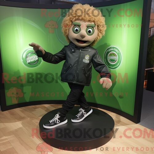 Costume De Mascotte Redbrokoly De Chaussures De Danse Irlandaises Olive Habillé D Une Veste En Cuir Et De Bracelets De Cheville