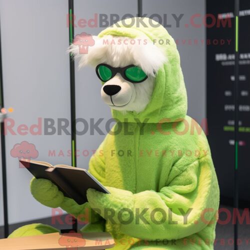 Costume De Mascotte Redbrokoly D Alpaga Vert Citron Habillé D Un Sweat À Capuche Et De Lunettes De Lecture