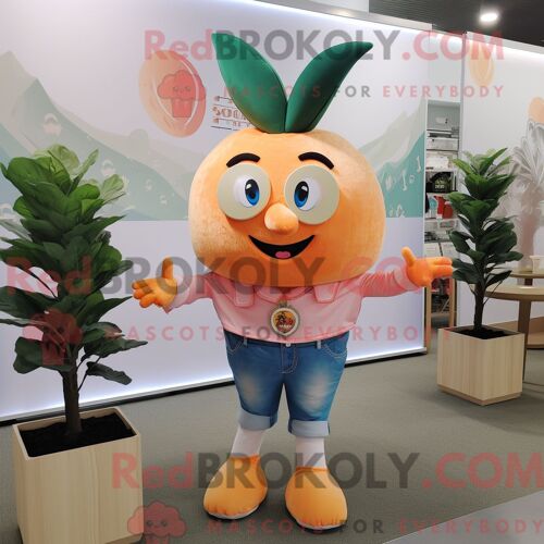 Personnage Mascotte Redbrokoly D Un Roi Pêche Habillé D Un Jeans Et D Une Cravate