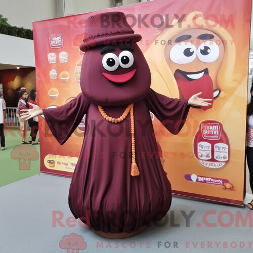 Personnage Mascotte Redbrokoly D Un Pad Thai Marron Habillé D Une Robe Longue Et De Porte-Clés