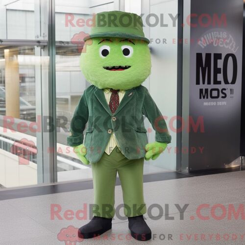 Personnage Mascotte Redbrokoly D Une Soupe Miso Verte Habillée D Un Pantalon En Velours Côtelé Et De Pochettes