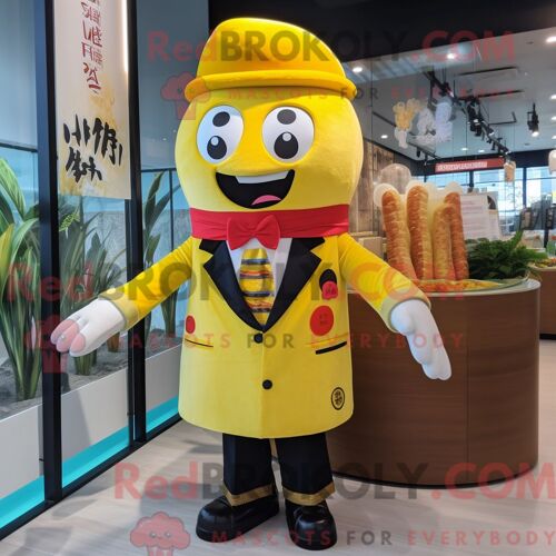 Personnage Mascotte Redbrokoly D Un Sushi Jaune Habillé D Un Blazer Et De Broches