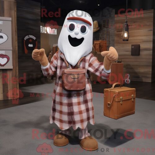 Personnage Mascotte Redbrokoly D Un Fantôme De Rouille Habillé D Une Chemise En Flanelle Et De Sacs À Main