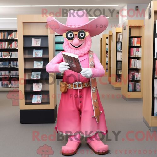 Personnage Mascotte Redbrokoly D Un Cowboy Rose Habillé D Une Robe Midi Et De Lunettes De Lecture