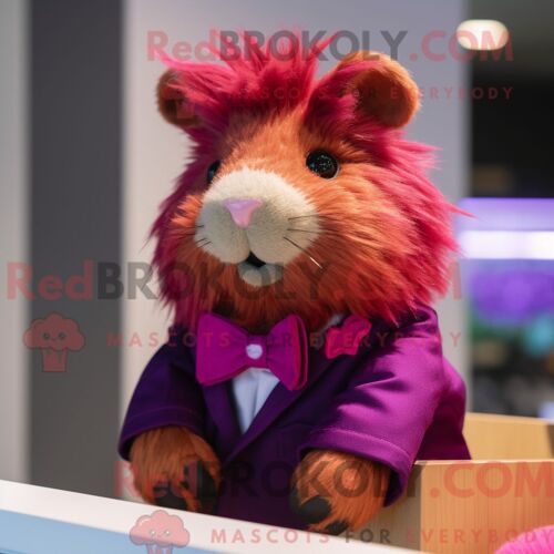 Personnage Mascotte Redbrokoly D Un Cochon D Inde Magenta Habillé D Un Pull Et De Noeuds Papillons