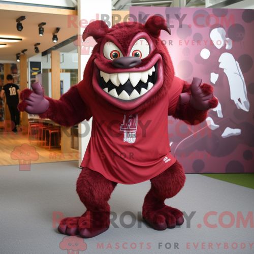 Personnage De Costume De Mascotte Redbrokoly De Démon Marron Habillé Avec Un Short Et Des Porte-Clés