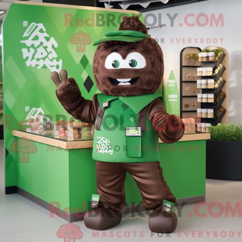Costume De Mascotte Redbrokoly De Barres De Chocolat Vert Personnage Habillé D Un Blouson Aviateur Et D Épingles À Cheveux