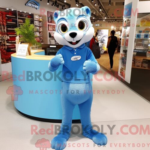 Costume Mascotte Redbrokoly De Belette Bleu Ciel Habillé D Un Jean Maman Et De Montres Bracelet