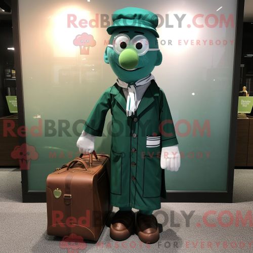 Personnage De Costume De Mascotte Redbrokoly Forest Green Doctor Habillé Avec Une Robe Et Des Sacs Fourre-Tout