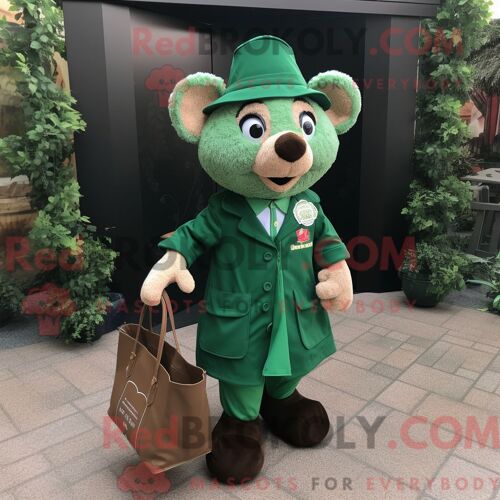 Personnage De Costume De Mascotte Redbrokoly Forest Green Doctor Habillé Avec Une Robe Et Des Sacs Fourre-Tout