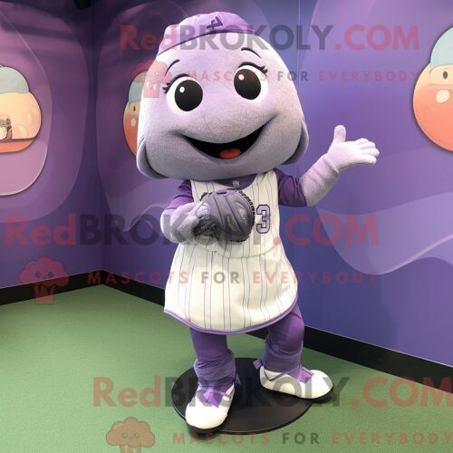 Personnage De Costume De Mascotte Redbrokoly De Gant De Baseball Lavande Habillé Avec Une Mini-Robe Et Des Sacs À Dos