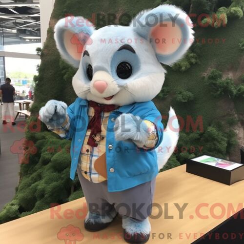Costume De Mascotte Redbrokoly De Loir Bleu Ciel Habillé D Une Chemise En Flanelle Et De Montres-Bracelets