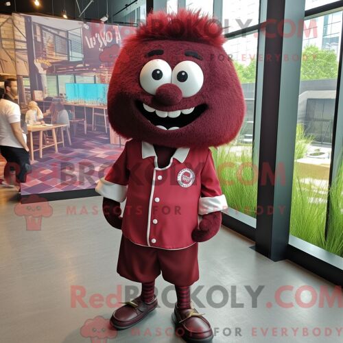 Costume De Mascotte Redbrokoly De Boulettes De Viande Marron Habillé D Une Chemise Boutonnée Et D Épinglettes