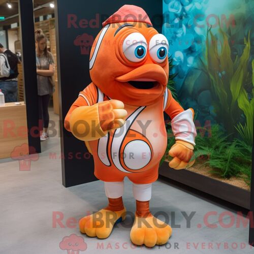 Personnage De Costume De Mascotte Redbrokoly De Poisson Clown Rouille Habillé D Un Short Et De Bracelets De Cheville