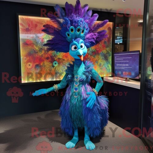 Costume Mascotte Redbrokoly De Paon Habillé D Un Body Et De Pinces À Cheveux