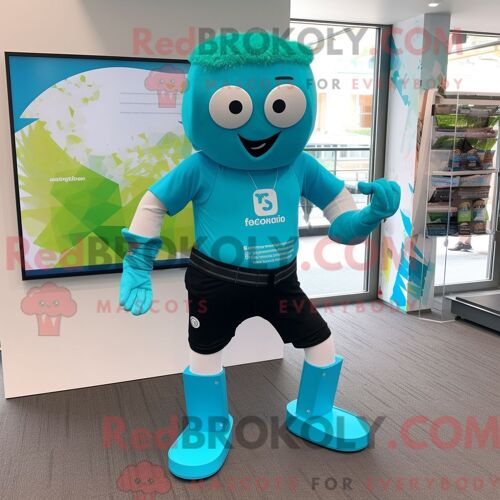 Costume De Mascotte Redbrokoly De Chaussures De Danse Irlandaises Turquoise Habillé Avec Un Short Et Des Montres Intelligentes