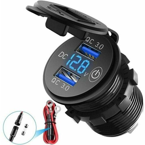 Double Chargeur USB/QC3.0 pour Moto et Voiture Etanche 12V/24V/36W Avec Voltmetre Numerique LED et Interrupteur Convient pour Voitures, VTT, Bus (Bleu) goodnice