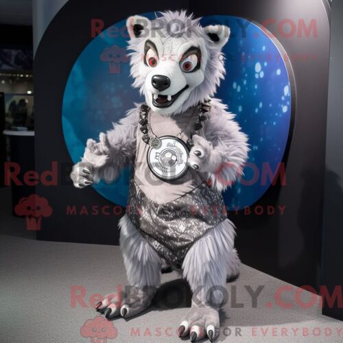 Costume De Mascotte Redbrokoly De Hyène Argentée Personnage Habillé Avec Une Jupe Circulaire Et Des Broches