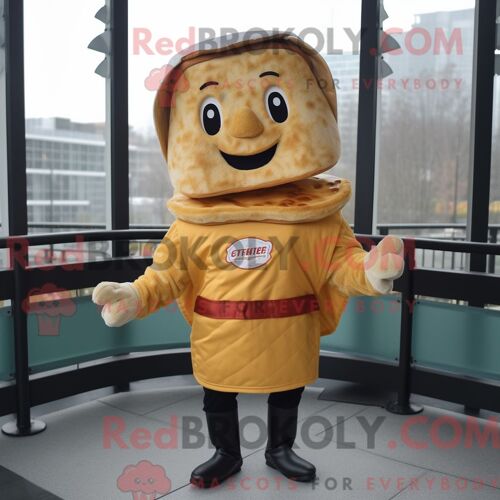 Personnage Mascotte Redbrokoly D Un Lutin Habillé D Une Veste Et De Sacs À Dos