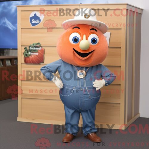 Costume De Mascotte Redbrokoly De Soupe Miso Orange Habillé D Une Chemise En Chambray Et De Cravates