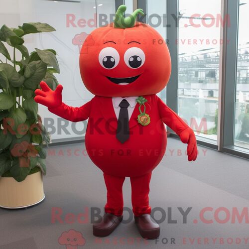 Personnage De Costume De Mascotte Redbrokoly De Tomate Rouge Habillé D Un Pantalon De Costume Et De Coussinets De Pied