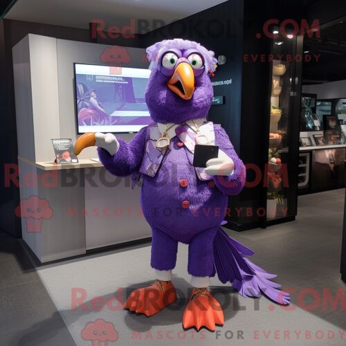 Costume Mascotte Redbrokoly De Perroquet Violet Habillé D Une Jupe-Culotte Et De Boutons De Manchette