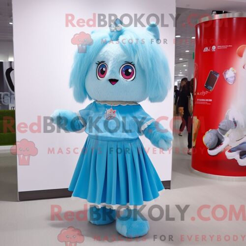 Personnage De Costume De Mascotte Redbrokoly De Pendentif Bleu Ciel Habillé Avec Une Jupe Trapèze Et Des Pinces À Cheveux