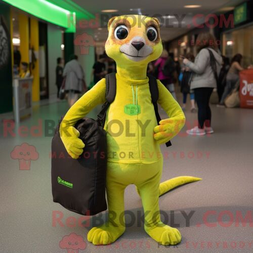 Personnage Mascotte Redbrokoly D Un Suricate Vert Citron Habillé D Un Jean Skinny Et De Pochettes