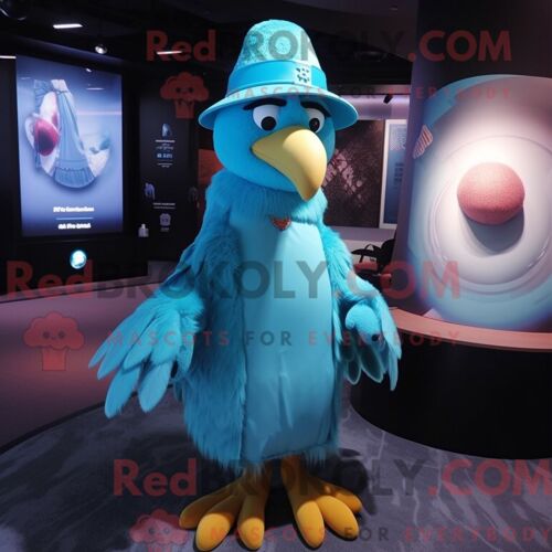 Costume De Mascotte Redbrokoly D Aigle Cyan Habillé Avec Une Jupe Circulaire Et Des Chapeaux