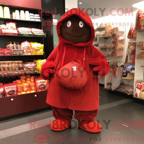 Personnage Mascotte Redbrokoly D Un Wellington De B?uf Rouge Habillé D Une Salopette Et De Bracelets