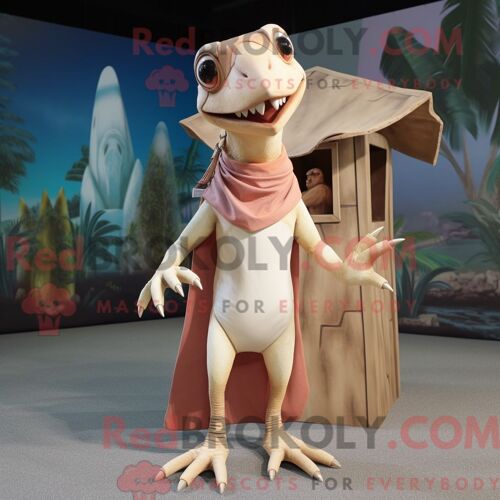 Personnage Mascotte Redbrokoly D Un Spinosaure Noir Habillé D Un Imperméable Et De Besaces