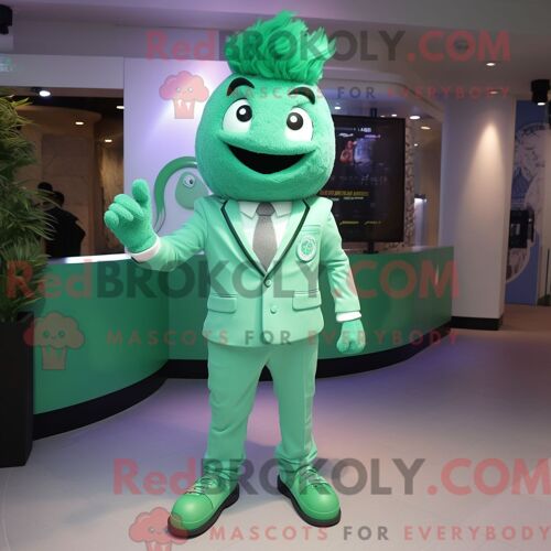 Personnage Mascotte Redbrokoly D Un Babouin Bleu Habillé D Un Costume Et De Bonnets