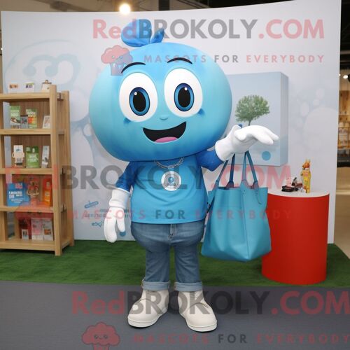 Personnage Mascotte Redbrokoly D Un Geckos Bleu Ciel Habillé D Une Robe Trapèze Et De Pochettes De Costume