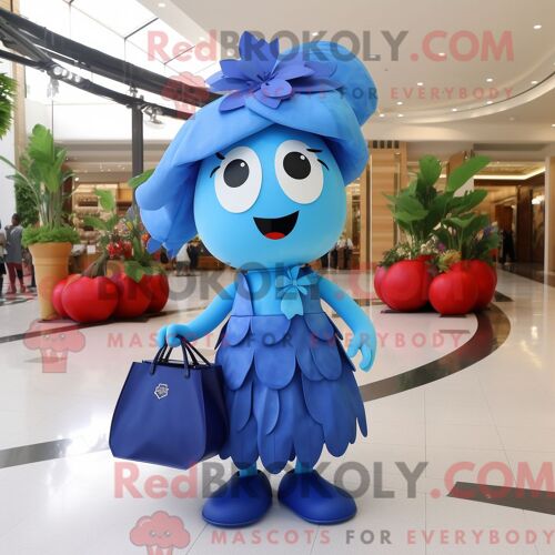 Costume De Mascotte Redbrokoly De Cerise Bleue Habillé Avec Une Jupe-Culotte Et Des Sacs À Main