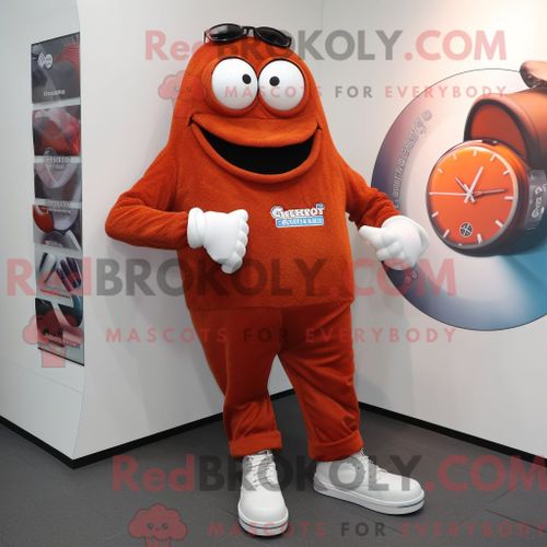 Personnage De Costume De Mascotte Redbrokoly De Montre-Bracelet Rouille Habillé Avec Un T-Shirt À Manches Longues Et Des Lacets De Chaussur
