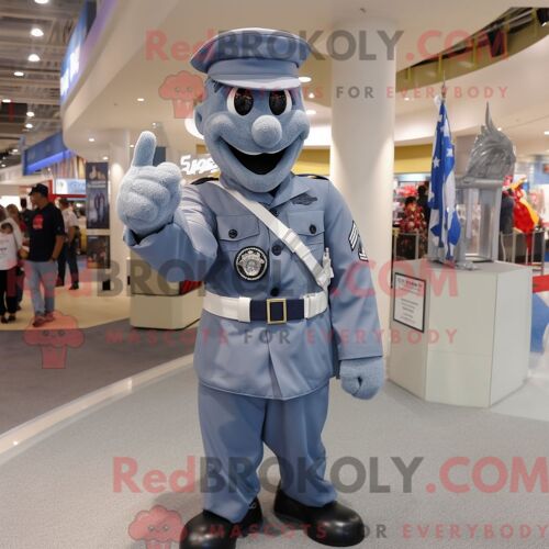 Costume De Mascotte Redbrokoly De Soldat De La Marine Grise Personnage Habillé Avec Un Jean Boyfriend Et Des Épingles À Cravate
