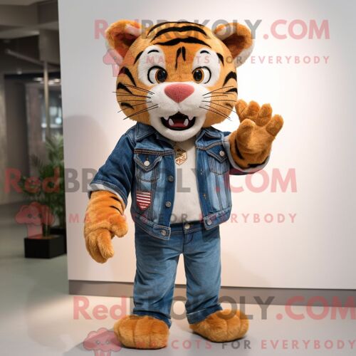 Costume Mascotte Redbrokoly De Tigre Habillé Avec Un Jean Et Des Cravates