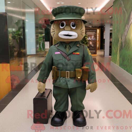 Costume De Mascotte Redbrokoly De Soldat Américain Vert Forêt Personnage Habillé Avec Un Chemisier Et Des Sacs Messager