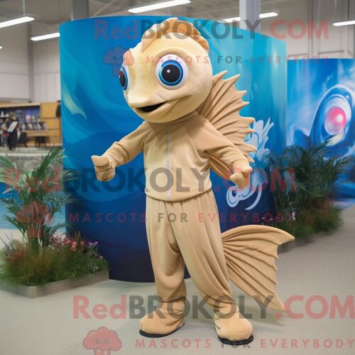 Costume De Mascotte Redbrokoly De Poisson Betta Beige Personnage Habillé Avec Un T-Shirt À Manches Longues Et Des Cravates