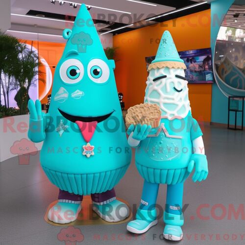 Personnage Mascotte Redbrokoly D Un Cornet De Glace Turquoise Habillé D Un Pull Et De Porte-Monnaie