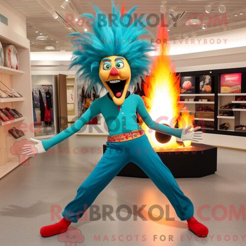 Personnage Mascotte Redbrokoly D Un Cracheur De Feu Turquoise Habillé D Un Corsaire Et D Épingles À Cheveux