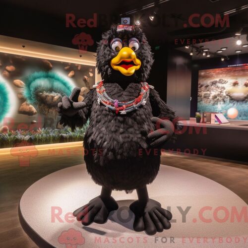 Personnage Mascotte Redbrokoly D Un Poulet Noir Habillé D Un Maillot De Bain Une Pièce Et De Bracelets