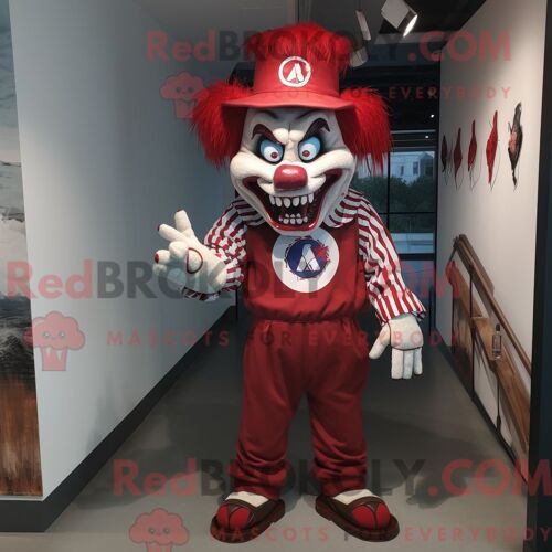 Personnage Mascotte Redbrokoly D Un Clown Maléfique Rouge Habillé D Un Polo Et De Chapeaux