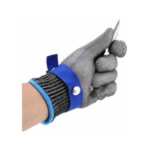 Gants de manutention,Gant de Boucher en Cotte de Maille Acier inoxydable resistant Coupe Bleu Haute Performance Niveau 5 Protection XL goodnice