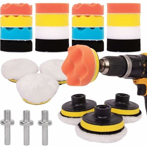 Bonnet Et Eponge De Polissage,Kit Polissage Voiture 25pcs - Pad Polissage Pour Perceuse M10/M14, Tournevis Sans Fil Et Machines A Polir - Differents Niveaux De Douceur Goodnice